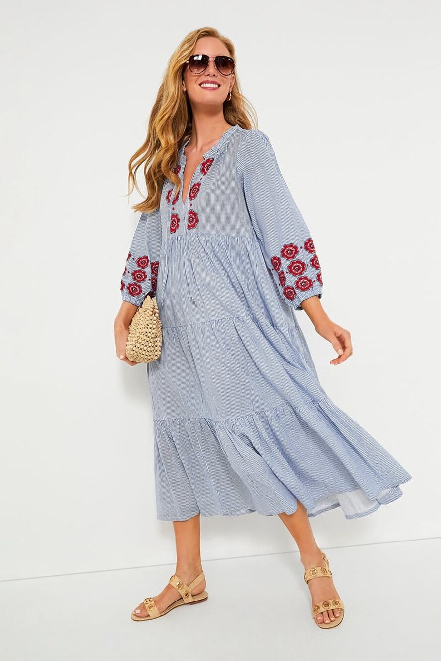 TUCKERNUCK BEACH Poppy Stripe Long Sleeve Salty Paloma Caftan Size S VGUC